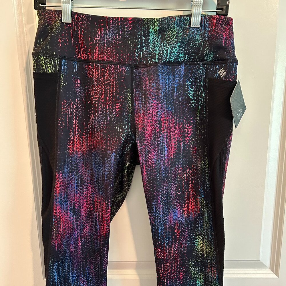 Nicole Miller New York Active Capri Athletic Leggings Black Multicolor Sz Medium